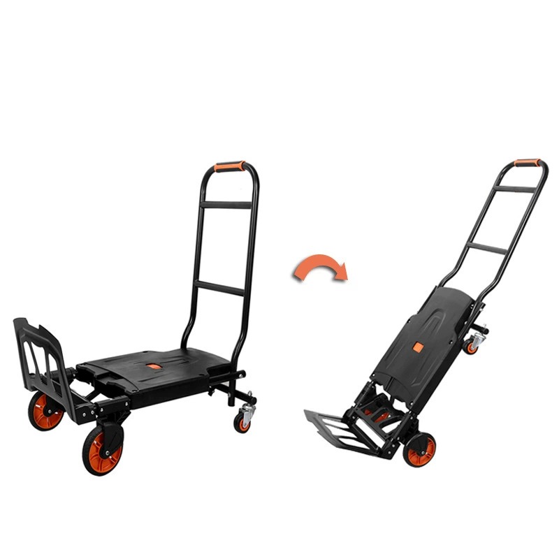 Portable Heavy-Duty 2-in-1 Foldable Plastic Hand Trolley 150kg Load Capacity Rubber Castors Household Shopping Luggage Cart Hand