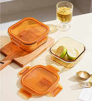 Boîte à bento rectangulaire en verre borosilicate de haute qualité, 1040 ml, couleur ambre, compatible micro-ondes, avec couvercle en plastique sans BPA, anti-fuite, réutilisable et chauffable