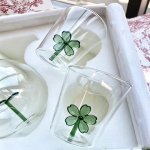Hot Sale Creative Design Lucky Four-Leaf Clover Glass <b>Cup</b> High Borosilicate Juice <b>Cup</b> Transparent Milk <b>Cup</b> <b>Set</b> for Gift - Product Image 3