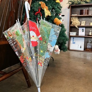 Christmas Printed Transparent Straight Semi-Automatic Modern <b>Umbrella</b> Christmas Tree Snow Man Deer Gingerbread Pattern Adults - Product Image 4