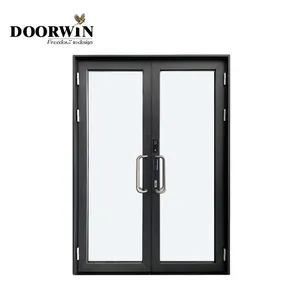 Doorwin Commercial Aluminum Soundproof Double Glass French Doors Floor Hinge Glass Door With Electronic Lock For Apartment