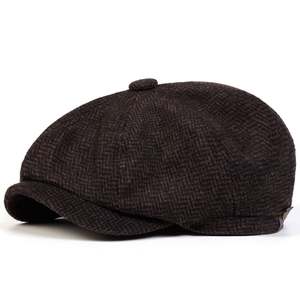 Nouveau chapeau de newsboy britannique pour hommes d'âge moyen et âgés, chaud et épais, en tweed rétro, 8 panneaux, pour l'automne et l'hiver - Product Image 6