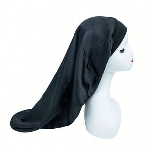 Extra Satin Sleep Elastic Band Silk Women Curly Hair <b>Braids</b> Bonnet Custom Long Bonnets With Snap Button - Product Image 2