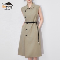 Robe sans manches Boying pour femme, col tailleur, unie, longueur genou, ajustée à la taille, style trench, pour le bureau, printemps, ODM
