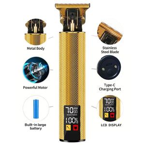 Usine en gros en acier inoxydable T lame <span class=keywords><strong>tondeuse</strong></span> à <span class=keywords><strong>barbe</strong></span> électrique avec chargement USB et affichage en anglais pour la coupe des cheveux des hommes - Product Image 2