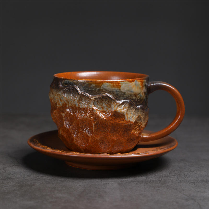 238-a meteorite pattern coffee cup + saucer (brown) 200ml