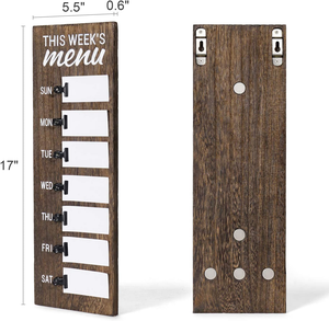 JUNJI Panneau de menu quotidien en <span class=keywords><strong>bois</strong></span> rustique pour la cuisine Planificateur de repas hebdomadaire avec clips magnétiques Décoration intérieure Tableau peint - Product Image 6