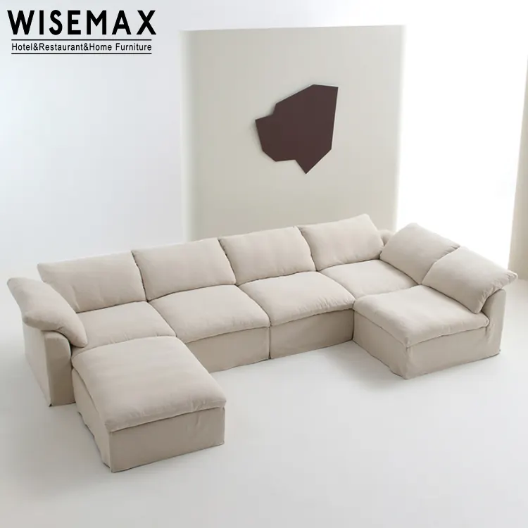 WISEMAX FURNITURE Modern leisure soft feather sofa L shape fabric modular conrner living room sof set furniture