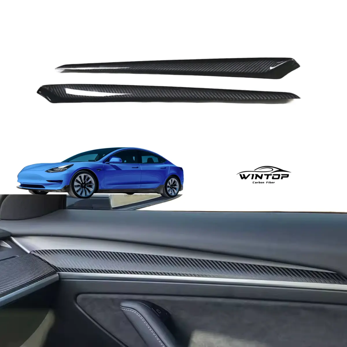 Model 3 حلى داخلية 100% ألياف كربون جافة مقسمة على الجانب لسرعة دوران السيارة غطاء شرائح اللوحة الجانبية لسرعة دوران السيارة لسيارات Tesla Model 3 21-23