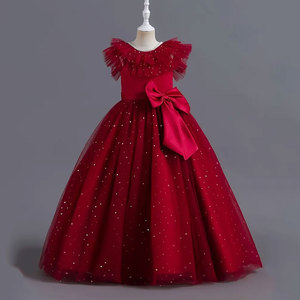 Luxury Navy Blue Princess Dress with Sparkling Stars Tulle Skirt and Elegant <b>Bow</b> Long Formal Party Gown for Girls - Product Image 6