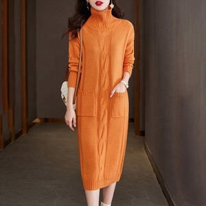 Maglione da <span class=keywords><strong>Donna</strong></span> Personalizzato con LOGO OEM & ODM, Vestito a Collo Alto in <span class=keywords><strong>Maglia</strong></span> Intrecciata per Autunno e Inverno - Product Image 1