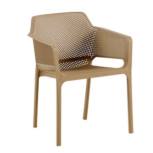 Silla de jardín de plástico con malla amarilla, mueble de exterior con reposabrazos para patio o balcón. - Product Image 5
