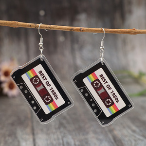 Pendientes de mujer acrílicos vintage al por mayor pendientes de cinta con patrón de doble cara de <span class=keywords><strong>los</strong></span> años 1980 para fans de la música - Product Image 1