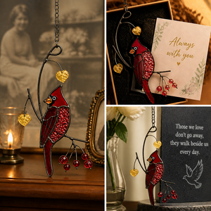 Atrapasueños de cristal artesanal con diseño de cardenal, pájaro rojo, regalo conmemorativo, obsequio de condolencia, decoración única para ventana del hogar - Product Image 3