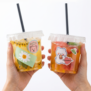 Großhandel 18oz Ästhetischer Boba-Teebecher 98mm Deckel Einweg-Plastikbecher für Eiskaffee Früchtetee Milchshake Smoothie - Product Image 3