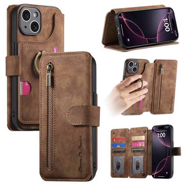 PU Leather Phone Cover With Card Holder Flip Kickstand Detachable Magnetic Wallet Phone Case for Iphone 17 To 11 Series Phone