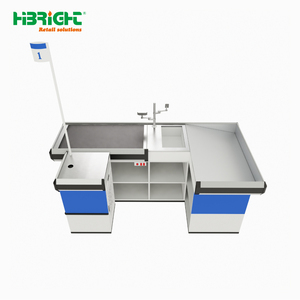 Mostrador de Caja Registradora para Tienda de Abarrotes, de Metal/Madera, con Espacio de Almacenamiento, Estación de Punto de Venta Moderna para Comercio Minorista - Product Image 1