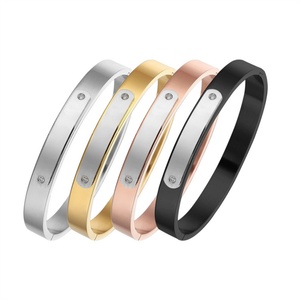 Hiphop Luxury Crystal Diamond Blank <b>Bangle</b> <b>Bracelets</b> Stainless Steel Rose Gold Plated Jewelry Couple <b>Bracelet</b> - Product Image 1