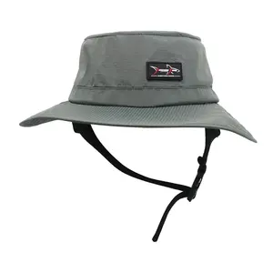 High Quality Sun Protection Nylon Quick Dry Waterproof Hat Custom Rubber Patch Sport Surf Bucket Hat With Chin Strap