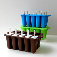 Moule à glace à dix cavités en silicone de qualité alimentaire avec bâtonnets en bois pour desserts glacés faits maison