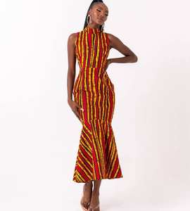 Nouveau Africa Super Cotton Clothing African Kitenge Dress Designs Ankara Sleeveless Midi Mermaid Dress for Summer - Product Image 3
