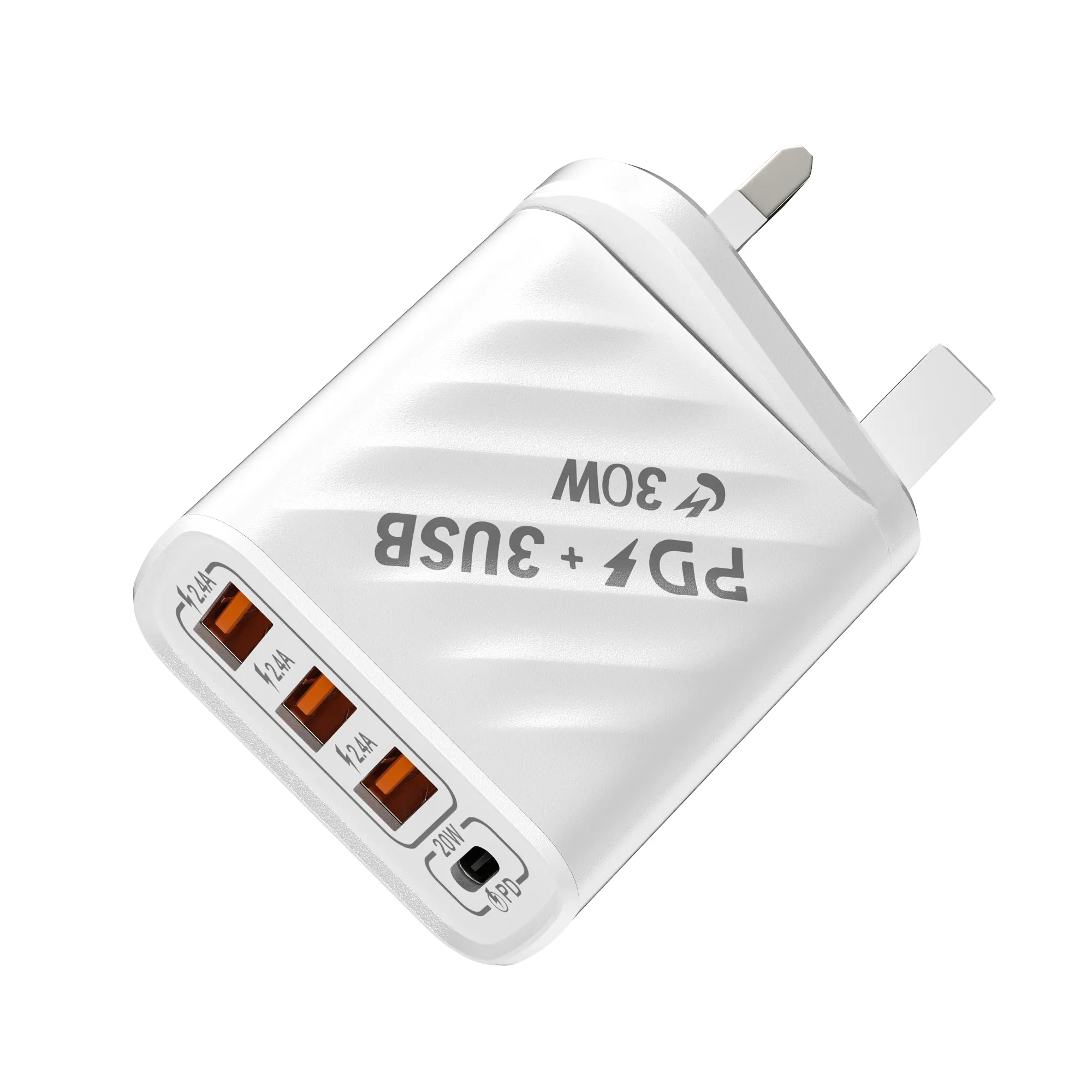 Adaptador de corriente de carga rápida QC3.0, cargador de pared USB C, 4 USB, enchufe UK, cargadores de teléfono móvil para samsung, iphone y xiaomi