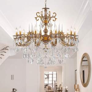 Lámpara Colgante de Estilo Retro para Restaurante o Boda, Bronce Dorado, Estilo María Teresa, Gran Candelabro de Cristal Dorado - Product Image 2