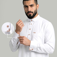 Thobe blanc de style saoudien pour hommes, directement du fabricant, robe longue décontractée à col arabe et boutons, Jubba du Moyen-Orient