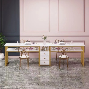 Nail <b>Desk</b> Complete Nail Salon Chair Rectangular Makeup Table <b>Small</b> Apartment Light Luxury Double-layer Set Salon Furniture - Product Image 2