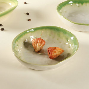 Handmade <b>Ceramic</b> Irregular Serving <b>Plate</b> Green Gradient Retro Design For Party Home Use - Product Image 3