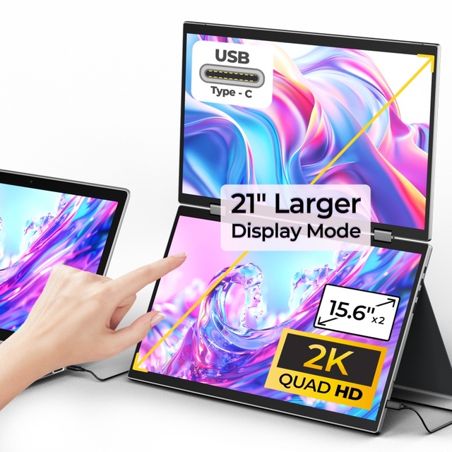 Triple Screen Monitor Type C PortableTouch Monitor USB Android Operating Laptop Screen Extender Foldable & Stacked New Condition