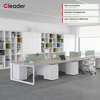 Poste de travail moderne à 6 places, plan ouvert, avec pieds en boucle, bureau collaboratif, écran acoustique, socle, ODM