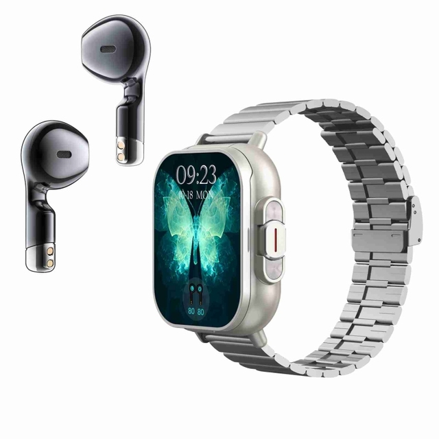 Hot New Products 2.01 Inch 2 in 1 Wireless Earphone Steel Band Smart Watch Health Monitoring NFC Smartwatch With Headphone