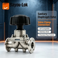 Vanne à diaphragme sanitaire à fixation par collier, compatible CIP, résistante à la corrosion, pour conduites d'eau ultrapure, Bayou-Lok, disponible en OEM