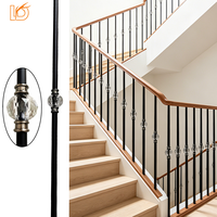 Vente en gros de balustres en fer forgé noirs ronds de 5/8 pouces avec boule de cristal pour escalier intérieur en bois et garde-corps de balcon