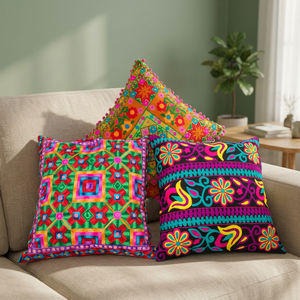 Fundas de Cojín Personalizables de Diseño Nuevo 2022, Bordado a Mano Étnico de Algodón, Estilo Boho Indio, 18X18, Venta al Por Mayor - Product Image 2