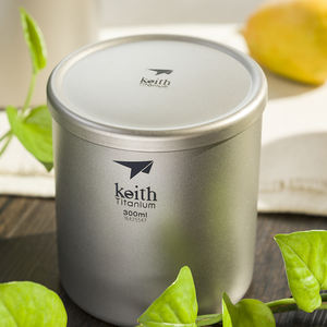 Keith Factory Customized Eco-Friendly Modern Design Portable Ultralight <b>Sandblasted</b> Silver Gray Titanium Double-Wall 300ml Cup - Product Image 5