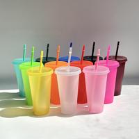 Tasse à paille pailletée 24oz 710ml Gobelet en plastique simple paroi dure PP en plastique Tasses à café et à thé à bulles avec couvercles réutilisables