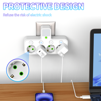 Prise certifiée européenne multifonctionnelle EUplug courte ligne 4 trous multi-positions veilleuse interrupteur indépendant