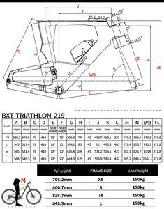 Cadre de triathlon en carbone BXT Triathlon-219 ultra-léger T1000, hydratation Di2, 1650g/790g, barres de repos réglables 321/361mm, couleur personnalisée - Product Image 2
