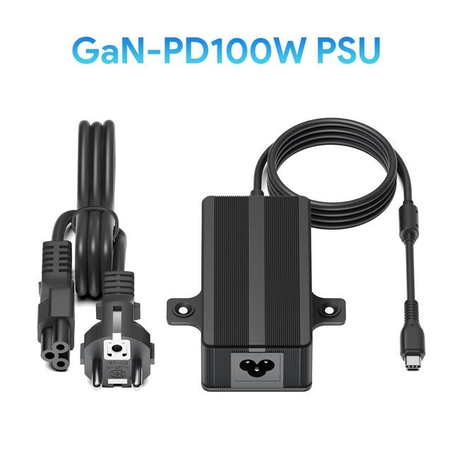 Mini Size GaN PSU USB-C PD65W 100W Charger Power Supply Adapter With Mounting Brackets for Industrial PC PoE AV AI Workstation