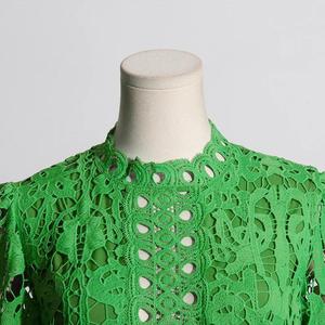 Hollow Out Solid Midi Vintage Elegant Lace Long Sleeve Empire Waist <b>Dress</b> for Women Formal - Product Image 6
