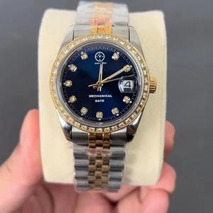 2025 새로운 트렌디 럭셔리 남성용 다이아몬드 시계 40MM 합금 케이스 사파이어 크리스탈 기계식 무브먼트 방수 포인터 다이얼 - Product Image 3