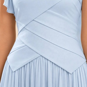 Fabricant de robes de soirée longues en mousseline plissée à volants et à une épaule, sur mesure, en gros - Product Image 3