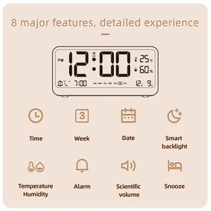 Digital Alarm <b>Clock</b> Temperature and Date Week Display Night Mode Table <b>Clock</b> Voice Control 12/24H Electronic <b>LED</b> Alarm <b>Clocks</b> - Product Image 4