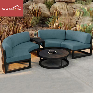 Conjunto de Sofá Redondo Seccional com Estrutura Metálica, Sofá de Jardim em Alumínio com Almofadas Impermeáveis - Product Image 2