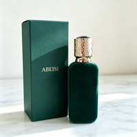Flacon de parfum carré de luxe avec pulvérisateur atomiseur, en verre floqué, vide, personnalisable avec logo, design 2026, OEM, 50 ml avec capuchon doré