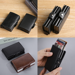Portefeuille fin pour <span class=keywords><strong>homme</strong></span> en <span class=keywords><strong>cuir</strong></span> PU avec fermeture à bouton d'éjection en aluminium, protection RFID, pour cartes de visite - Product Image 6
