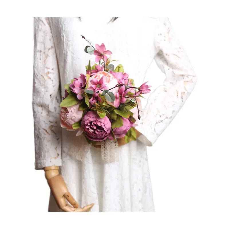 Bouquet de pivoines artificielles Vintage en fausse soie, Arrangement de fleurs pour la maison, centres de Table, décoration de fête de mariage