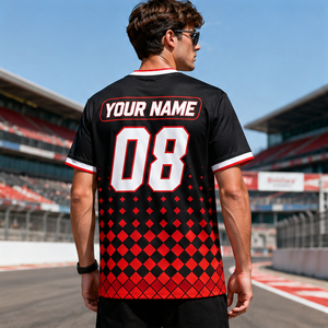 Camiseta personalizada para equipo de boxeo, ropa para aficionados a las carreras, con detalles a rayas, tela de malla, uniforme de equipo de carreras de manga corta - Product Image 2